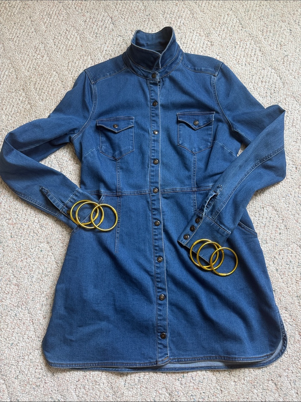 Dark Blue Denim Button-Front Shirt Dress